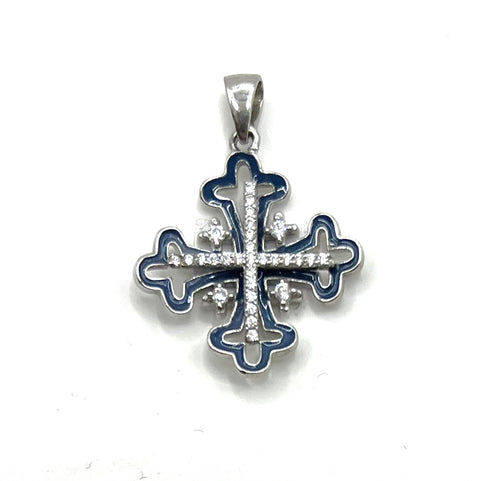 Sterling Silver Enamel Classic Jerusalem Cross Pendant